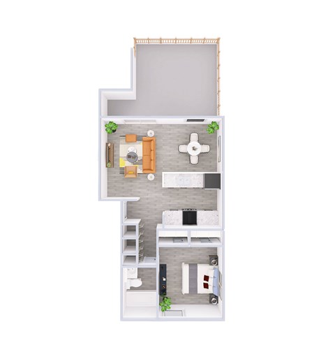 Floor plan for 1 bed, 1 bath, 660 sqft